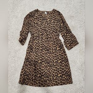 Old Navy Medium Leopard Print 3/4 Roll Tab Sleeve Midi Dress